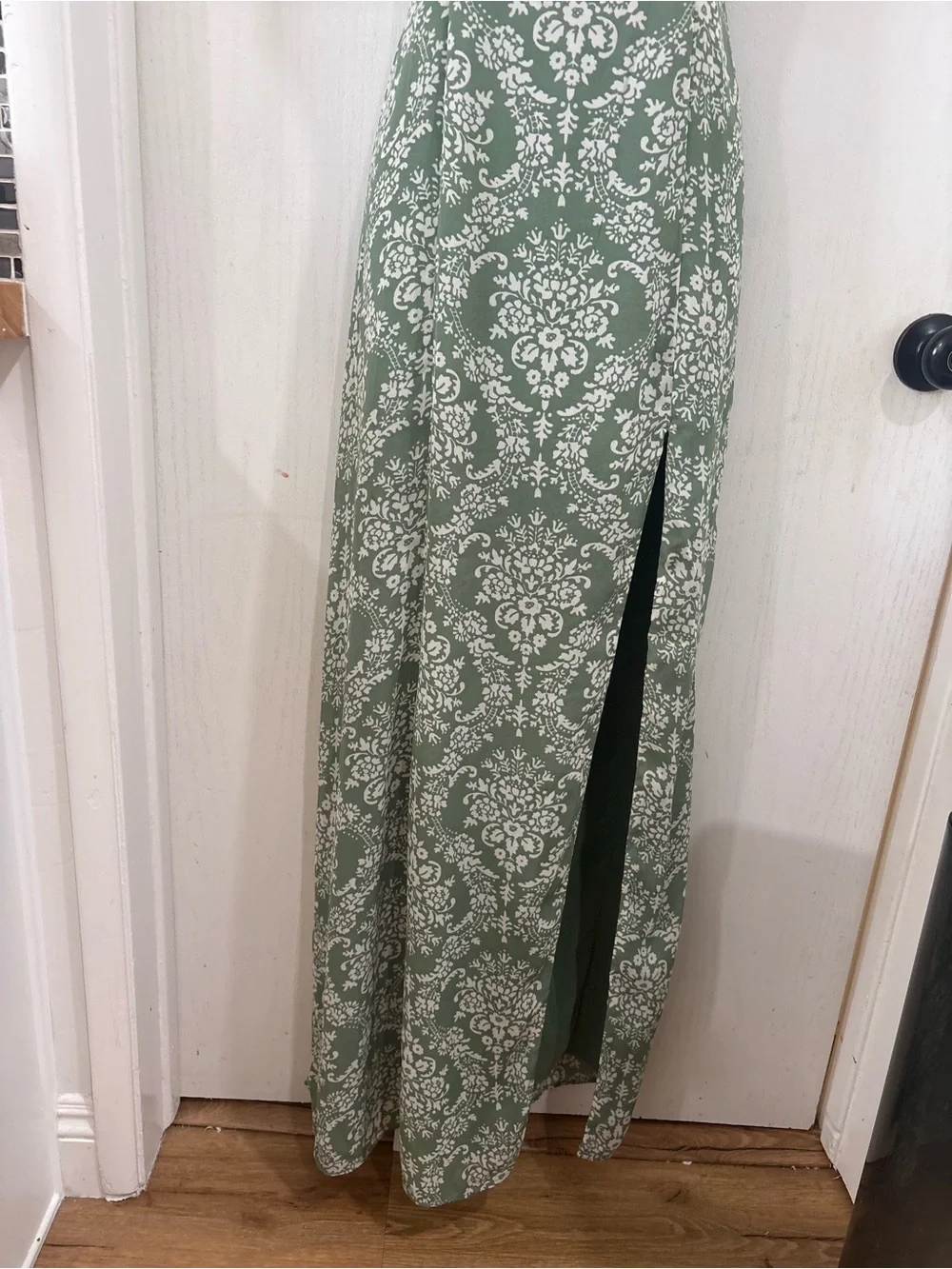 Bohemian paisley Sage Green Floral Halter Maxi Dress